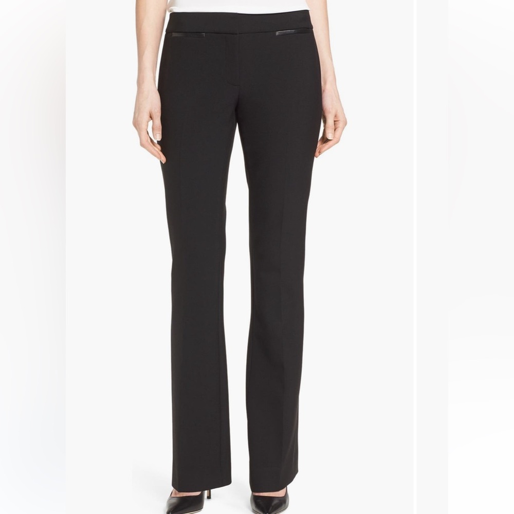 NWT 🖤 Classiques Entier Stretch Front Zip Casual Dress Pants/Leather Trim Flare